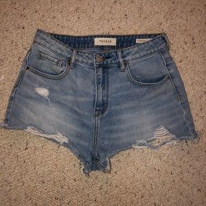 Distressed high waisted jean shorts
